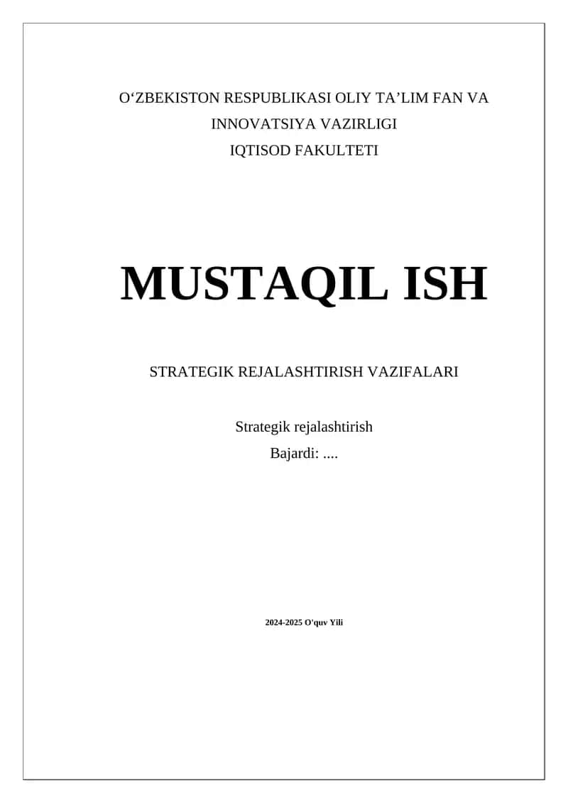 Strategik rejalashtirish vaqtincha 1