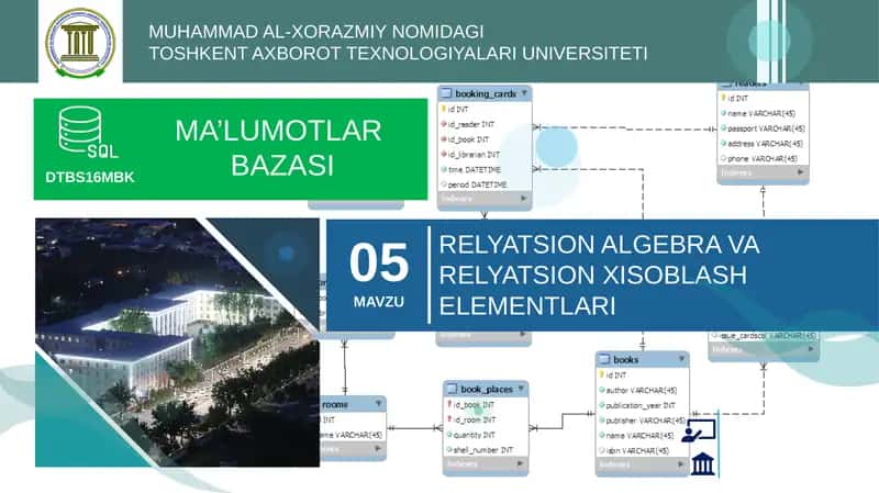 Relyatsion Algebra va Relyatsion Hisoblash Elementlari 1