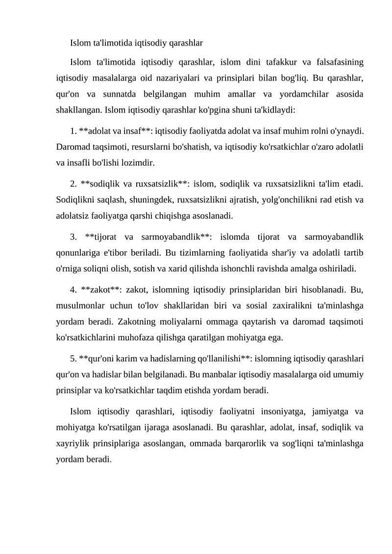 Islom ta'limotida iqtisodiy qarashlar 1