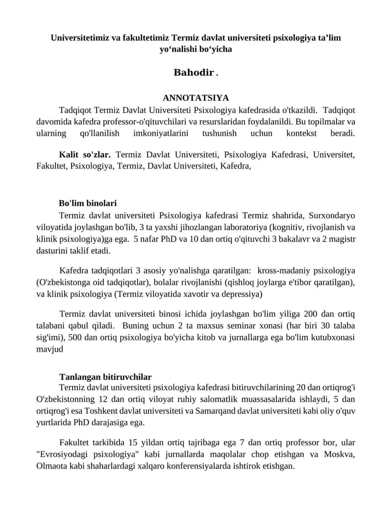 Termiz Davlat Universiteti Psixologiya Kafedrasi 1