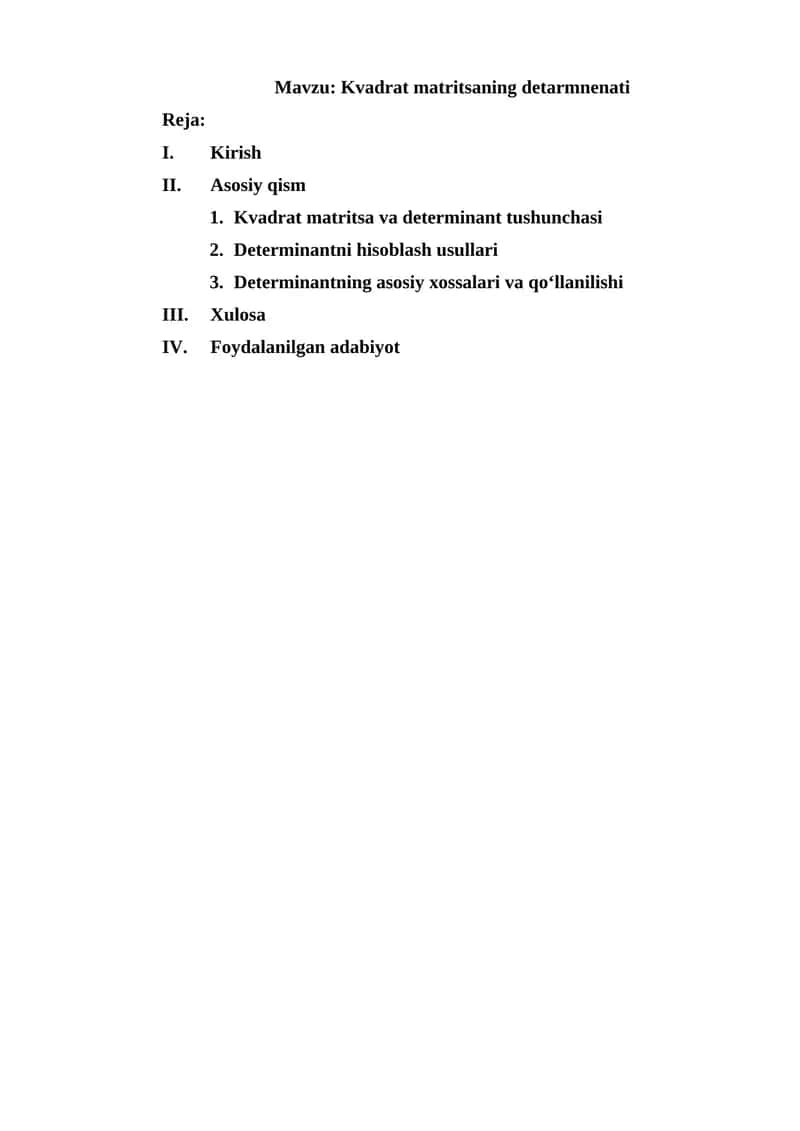 Kvadrat matritsaning detarmnenati 1