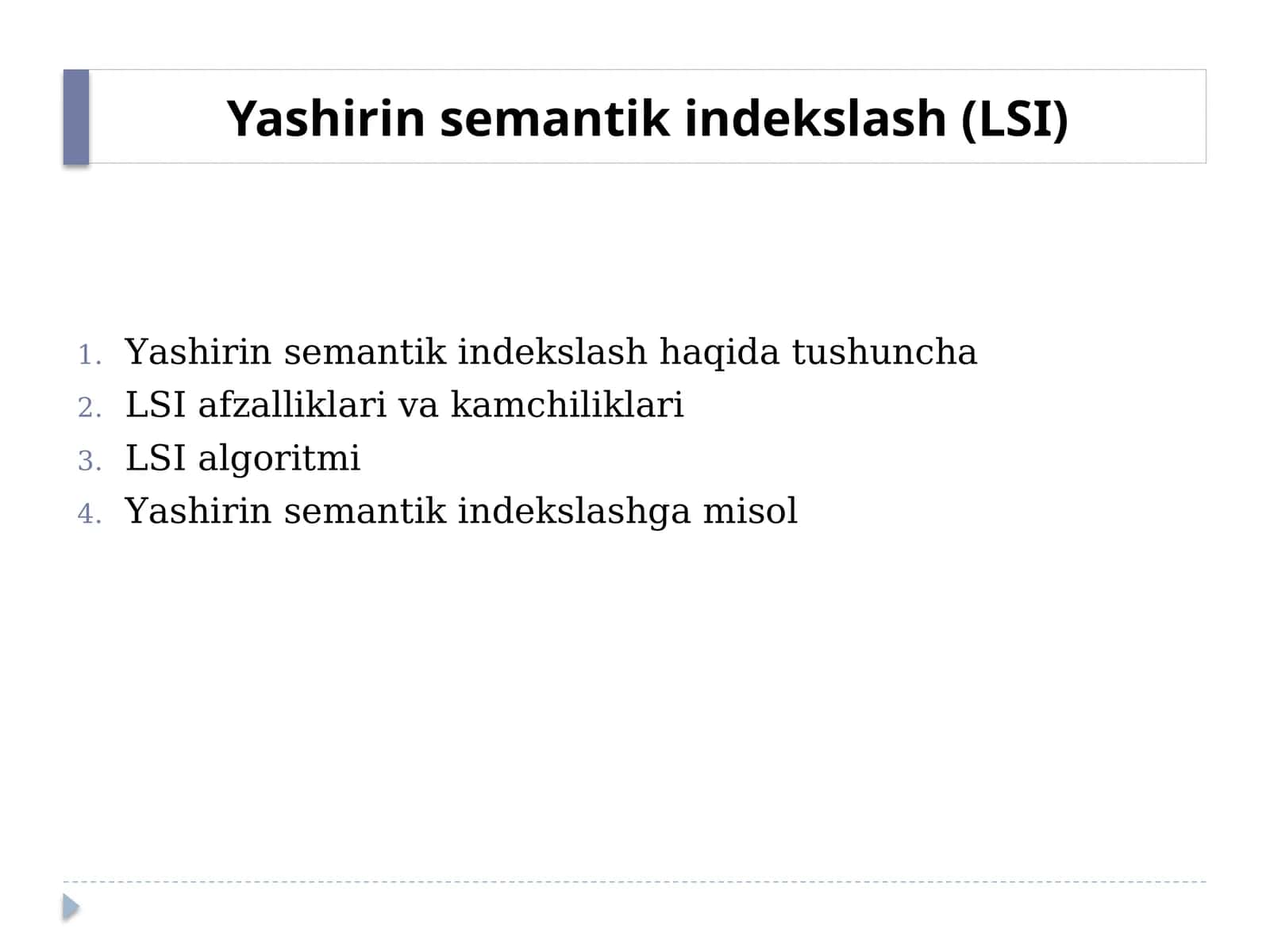 Yashirin semantik indekslash (LSI) 1
