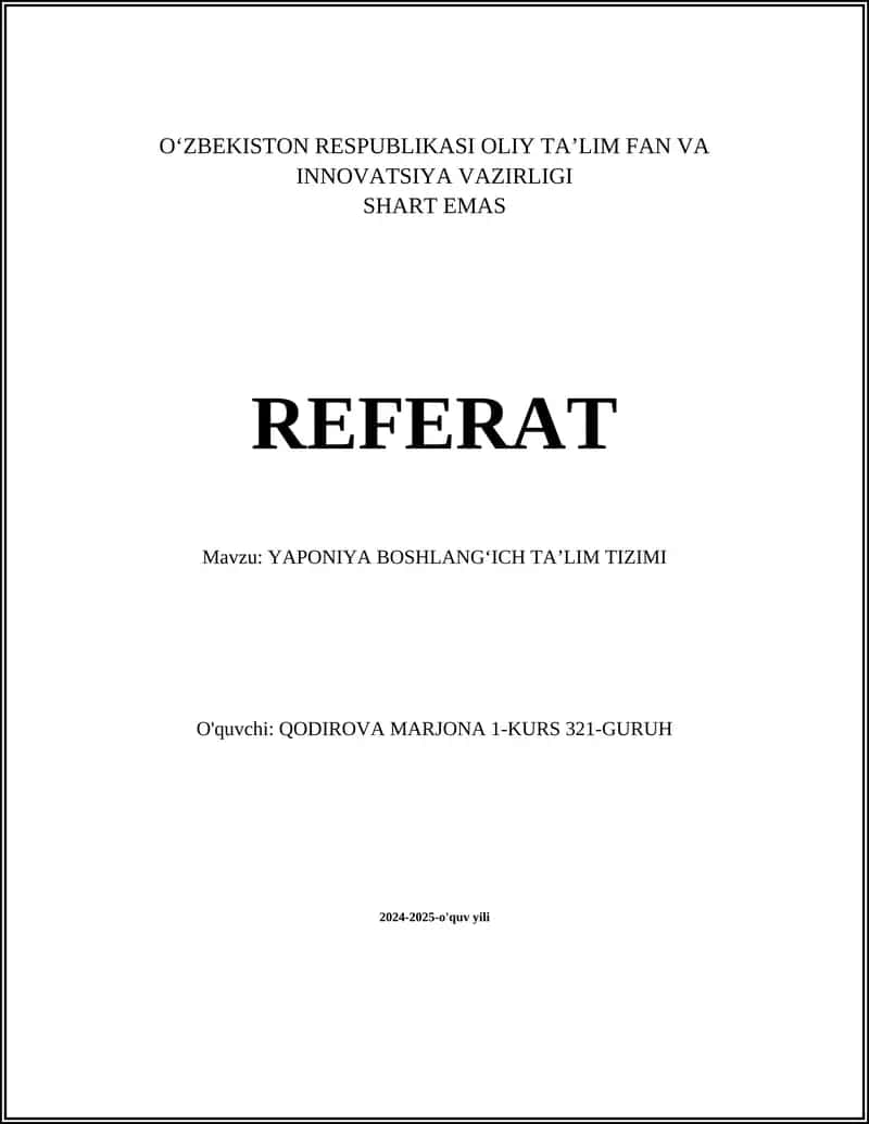 YAPONIYA BOSHLANGʻICH TAʼLIM TIZIMI 1