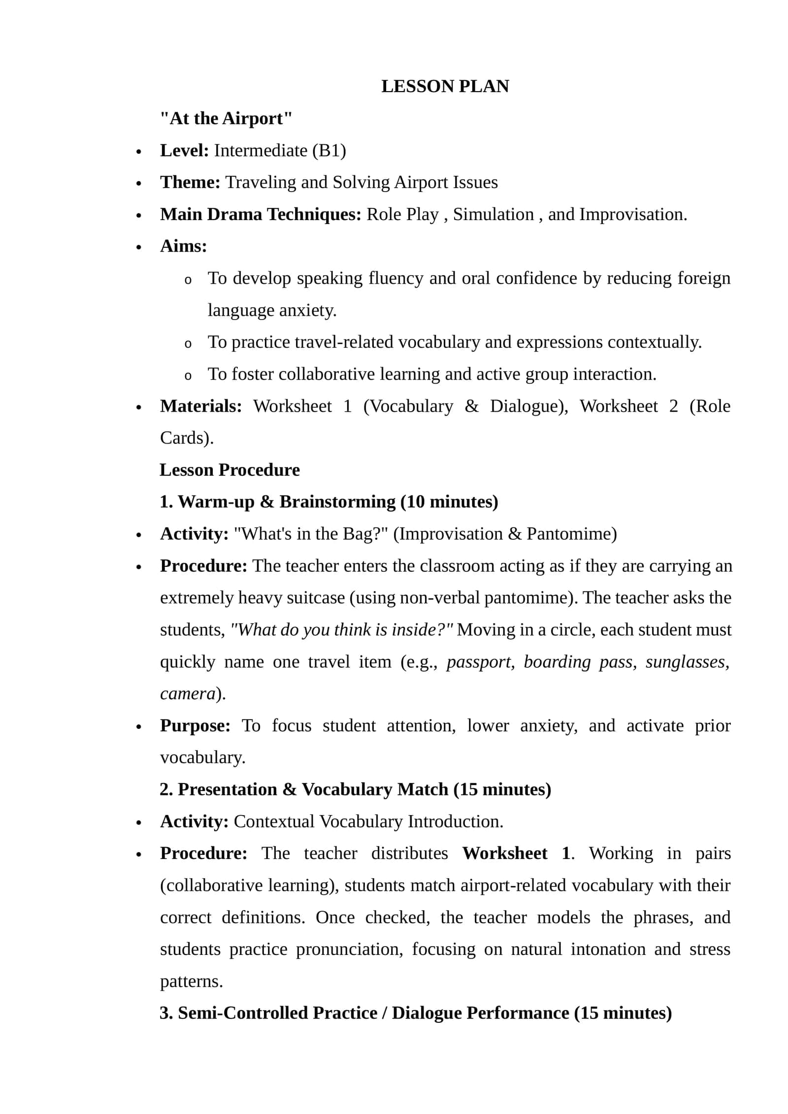 LESSON PLAN "At the Airport" 1
