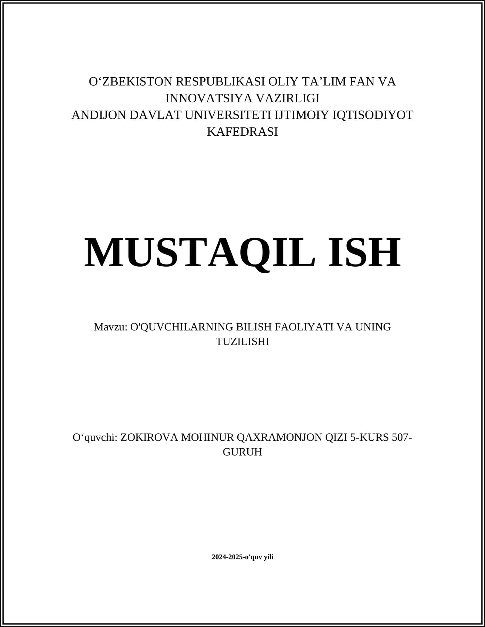 O'QUVCHILARNING BILISH FAOLIYATI VA UNING TUZILISHI 1