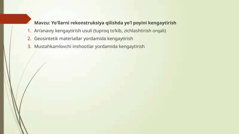 Yo‘llarni rekonstruksiya qilishda yo‘l poyini kengaytirish 1