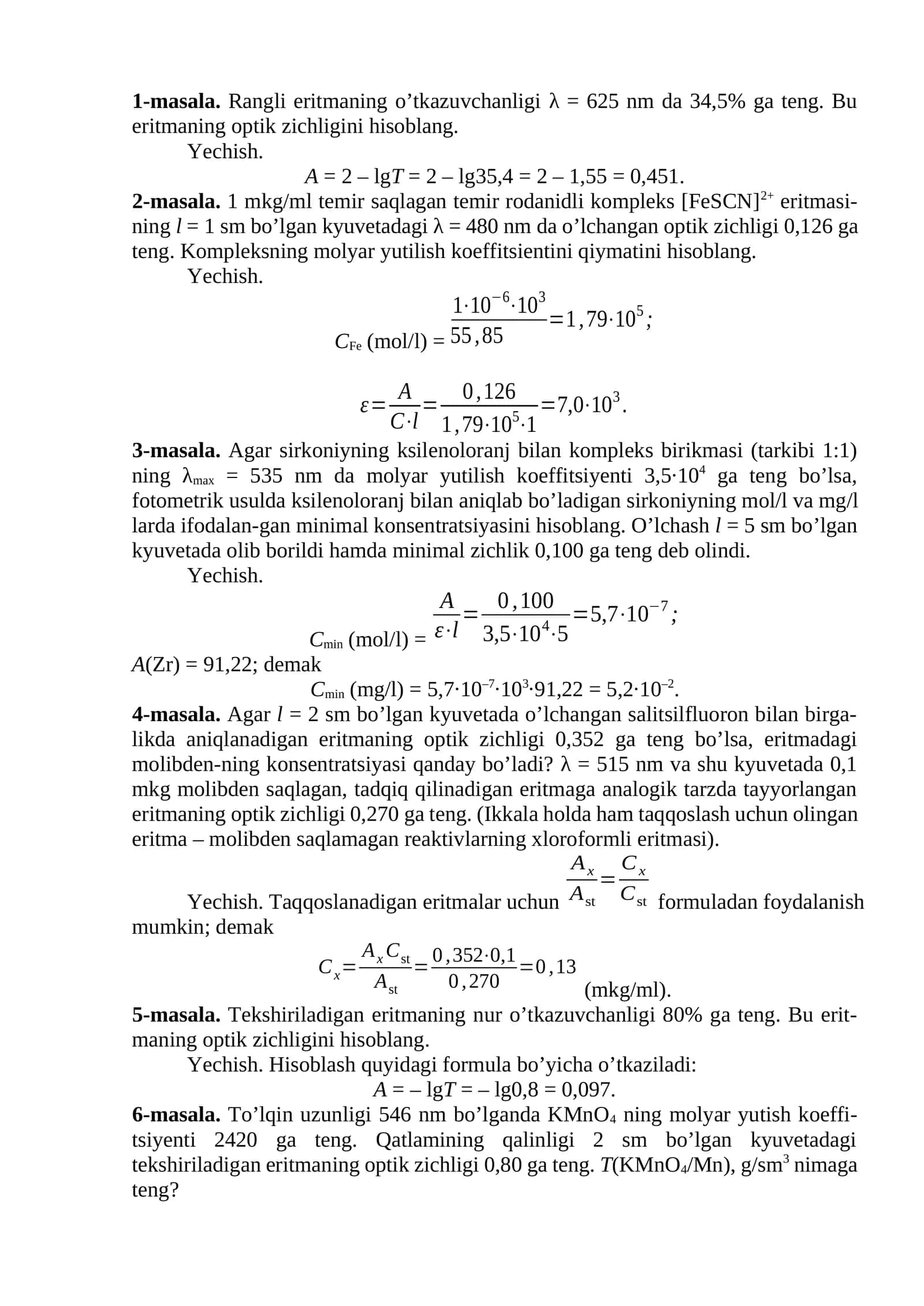 Analitik kimyodan amaliy topshriqlar 1