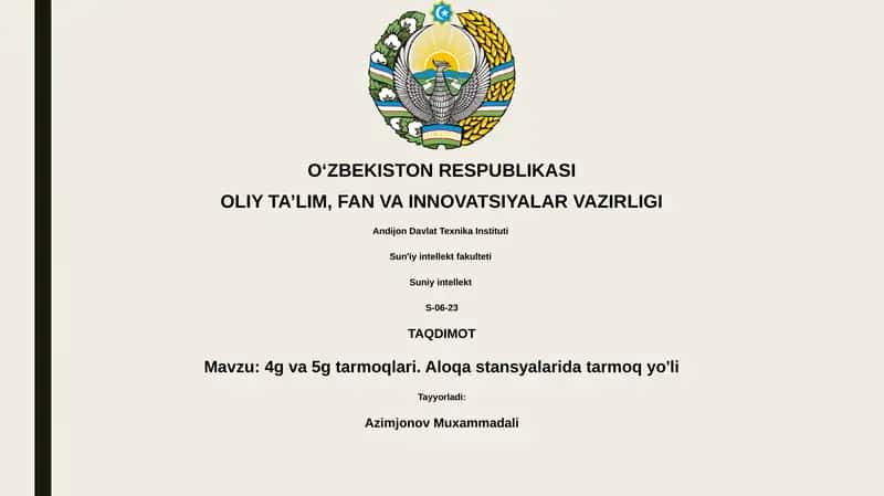 4g va 5g tarmoqlari. Aloqa stansyalarida tarmoq yo'li 1