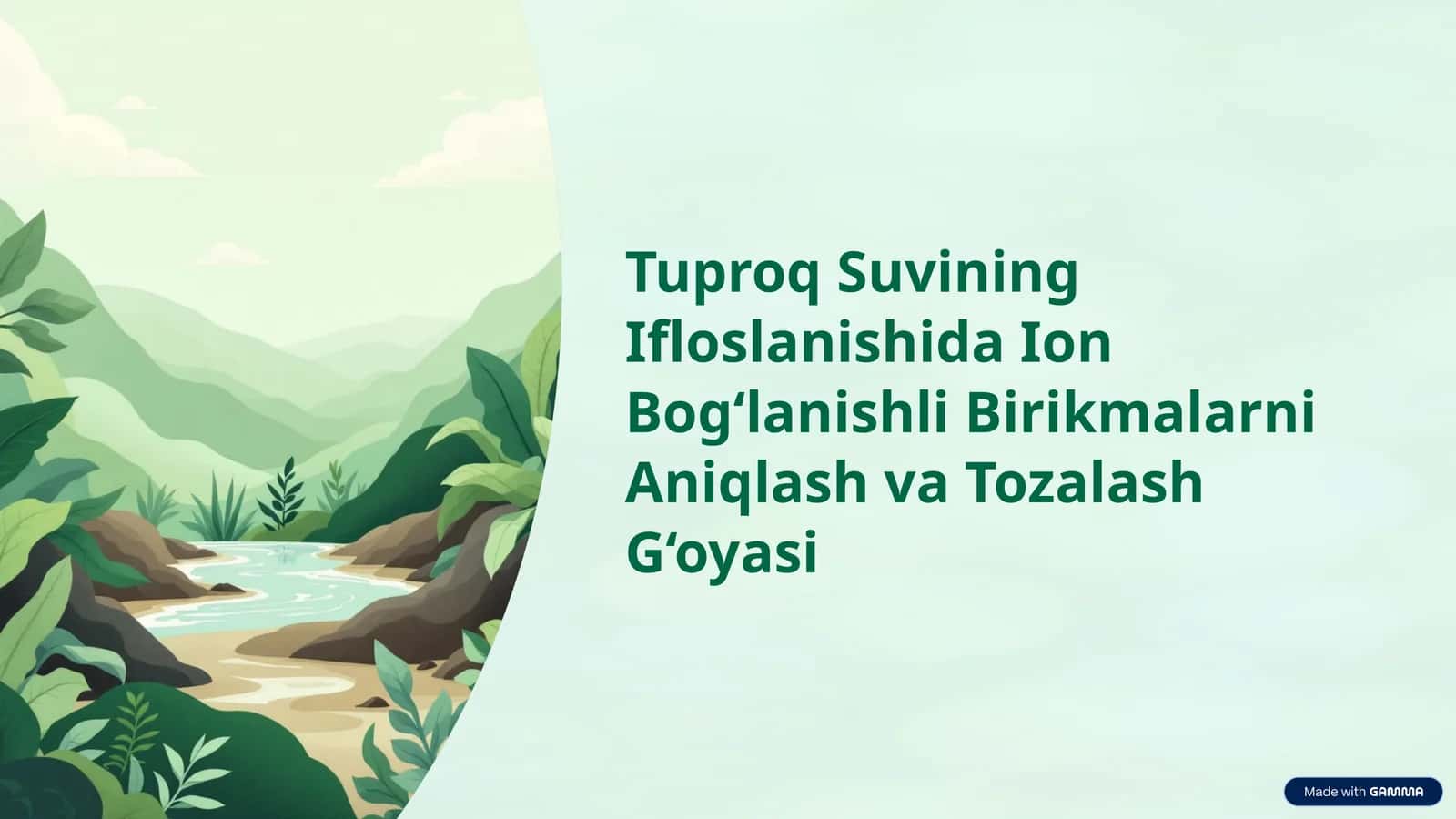 Tuproq Suvining Ifloslanishida Ion Bog‘lanishli Birikmalarni Aniqlash va Tozalash G‘oyasi 1