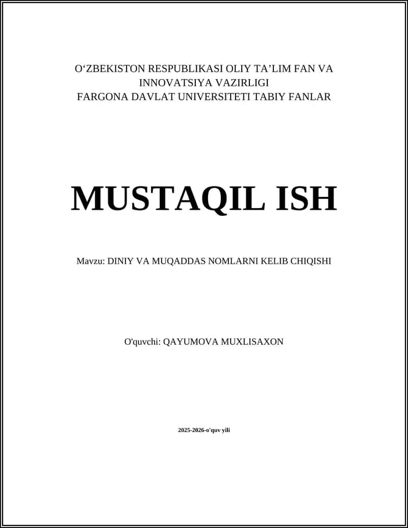 DINIY VA MUQADDAS NOMLARNI KELIB CHIQISHI 1