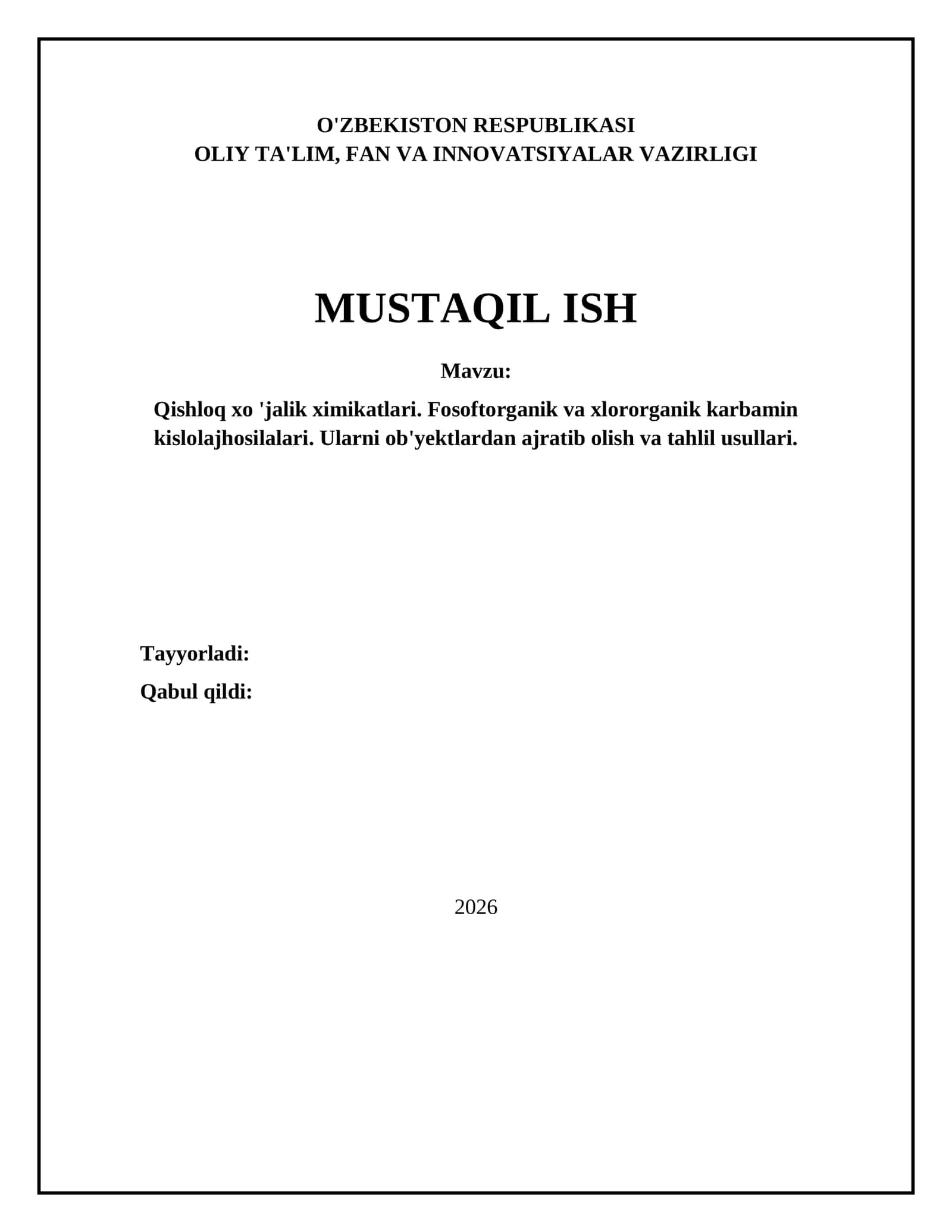 Qishloq xo 'jalik ximikatlari va karbamin kislolajhosilalari 1