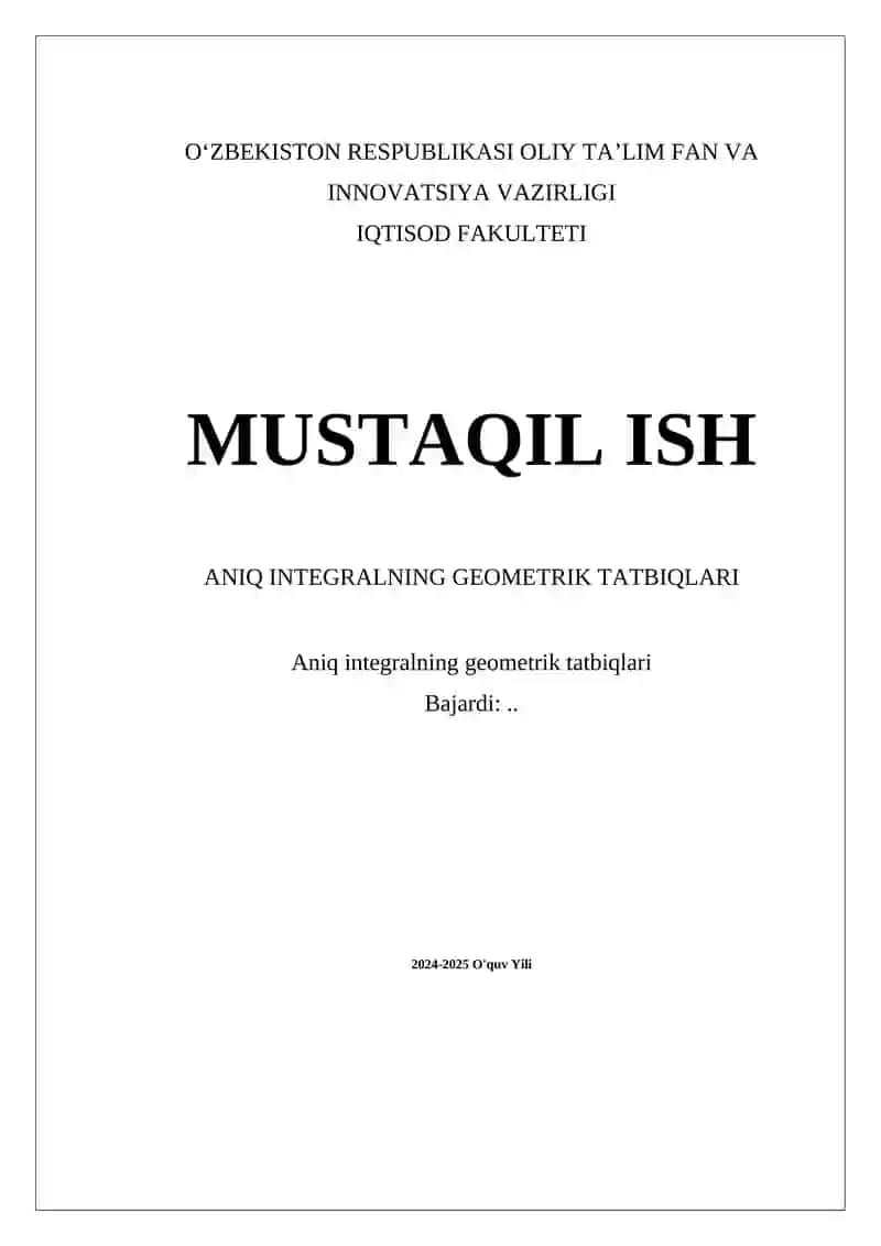 Aniq integralning geometrik tatbiqlari