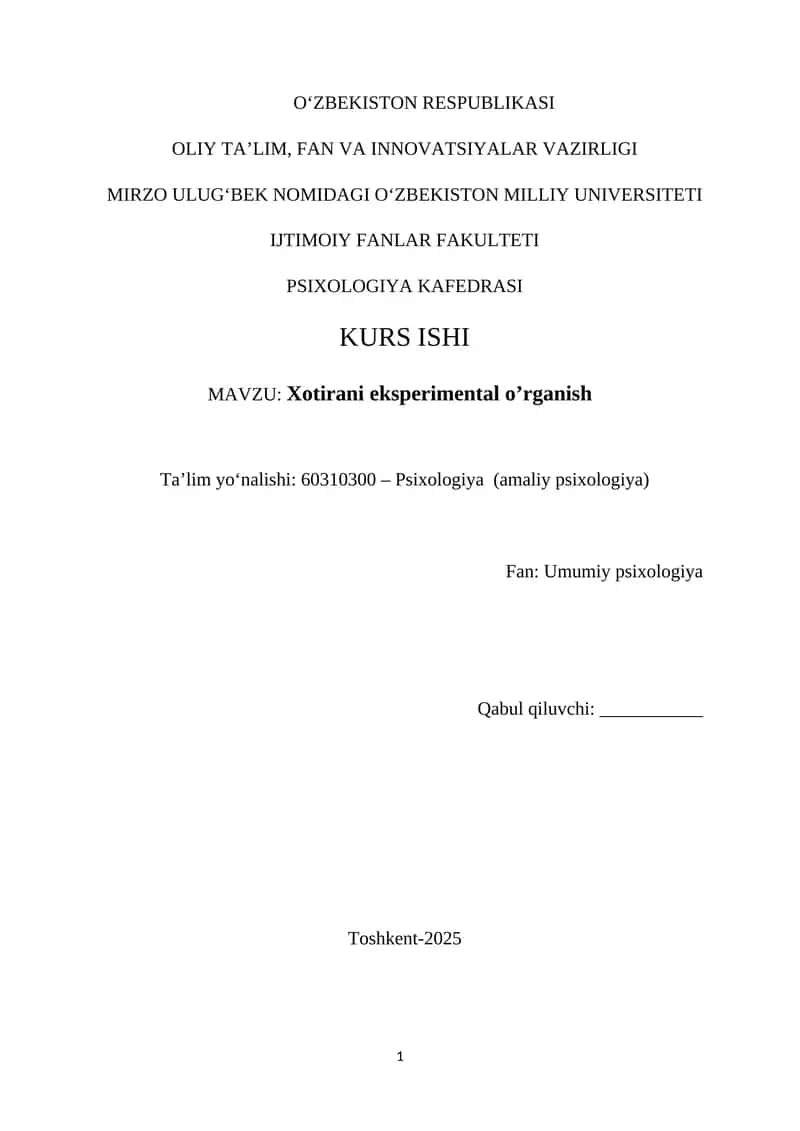 Xotirani eksperimental o’rganish 1