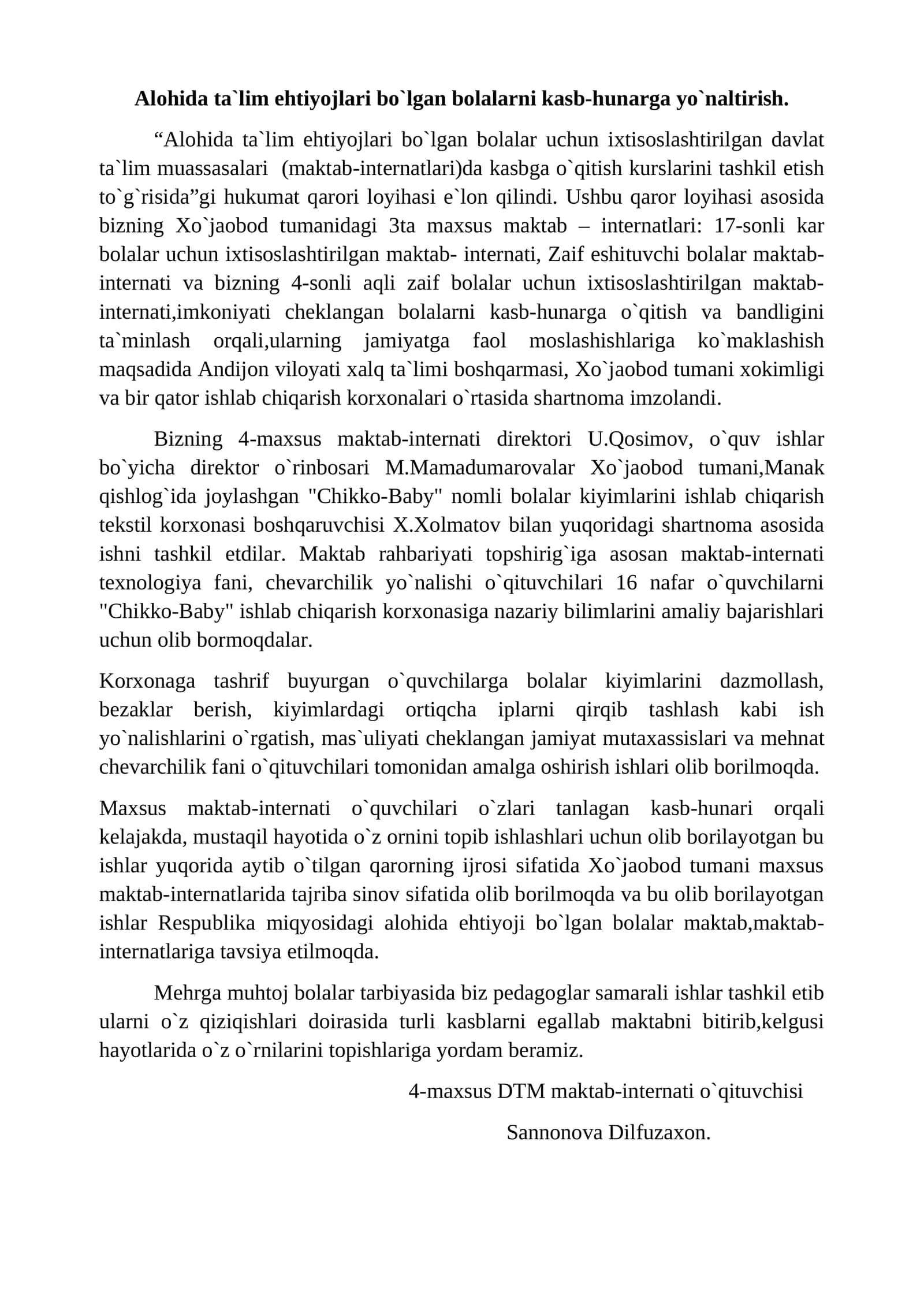 Alohida ta`lim ehtiyojlari bo`lgan bolalarni kasb-hunarga yo`naltirish 1