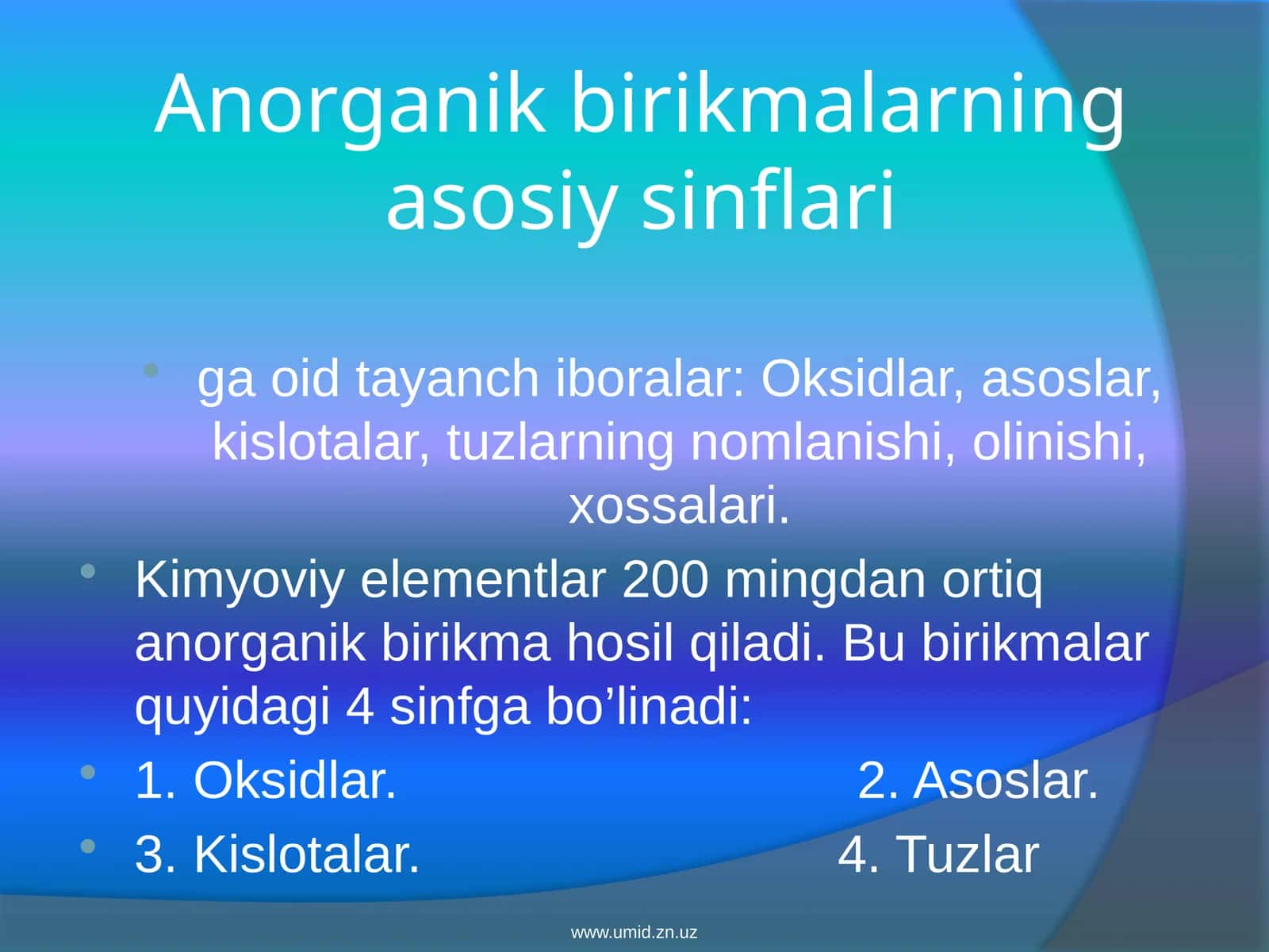 Anorganik birikmalarning asosiy sinflari 1
