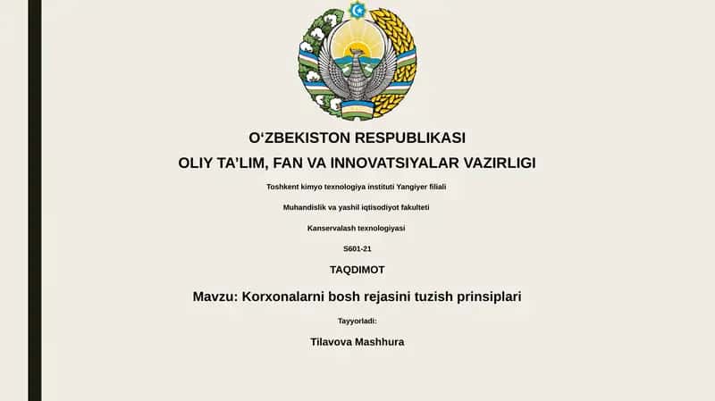 Korxonalarni bosh rejasini tuzish prinsiplari 1