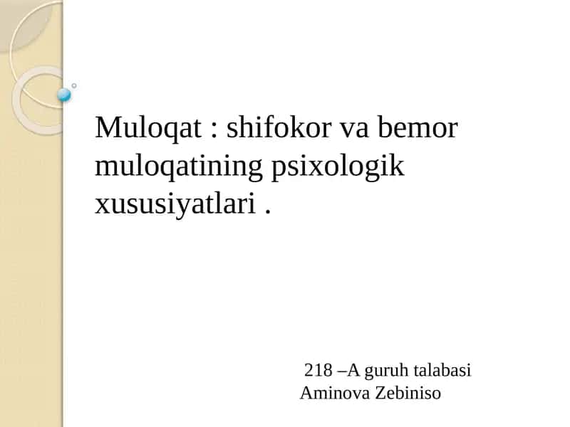 Muloqat:shifokorvabemormuloqatiningpsixologikxususiyatlari 1