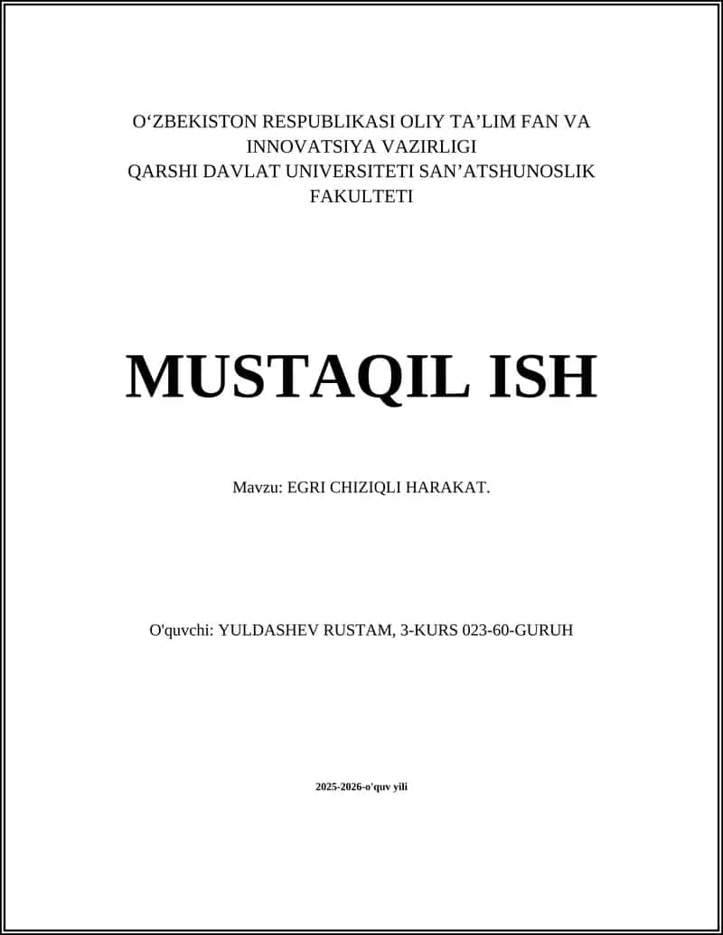EGRI CHIZIQLI HARAKAT 1