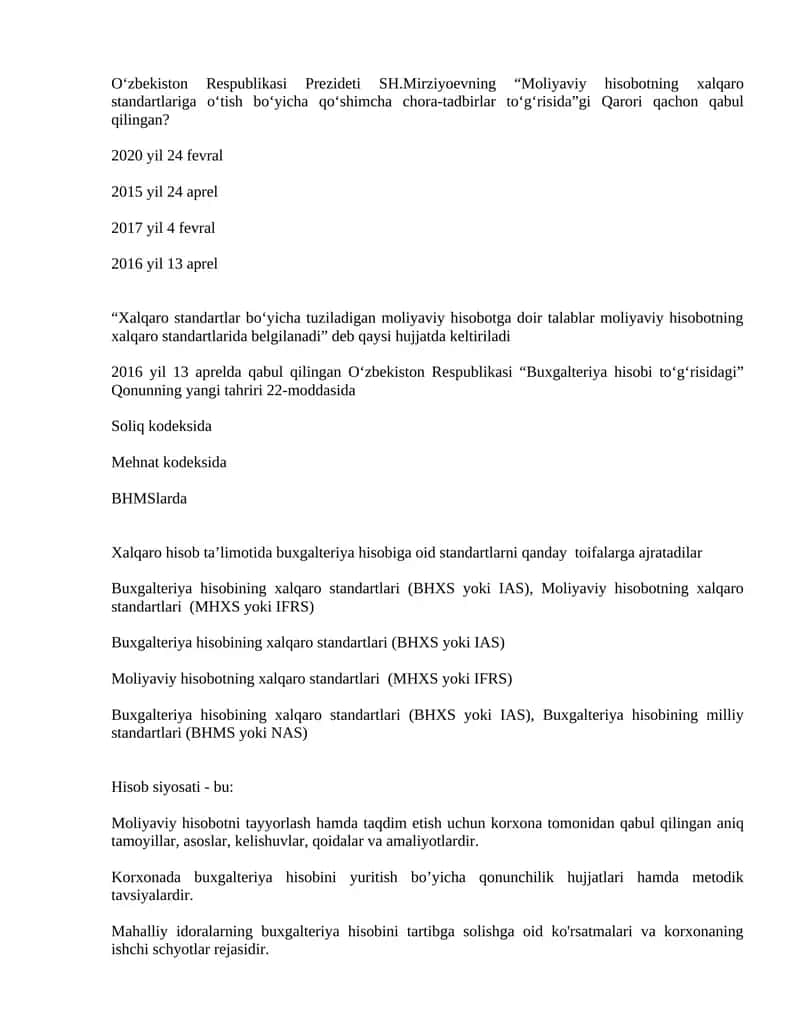 Buxgalteriya hisobi standartlari (Xalqaro va milliy) 1