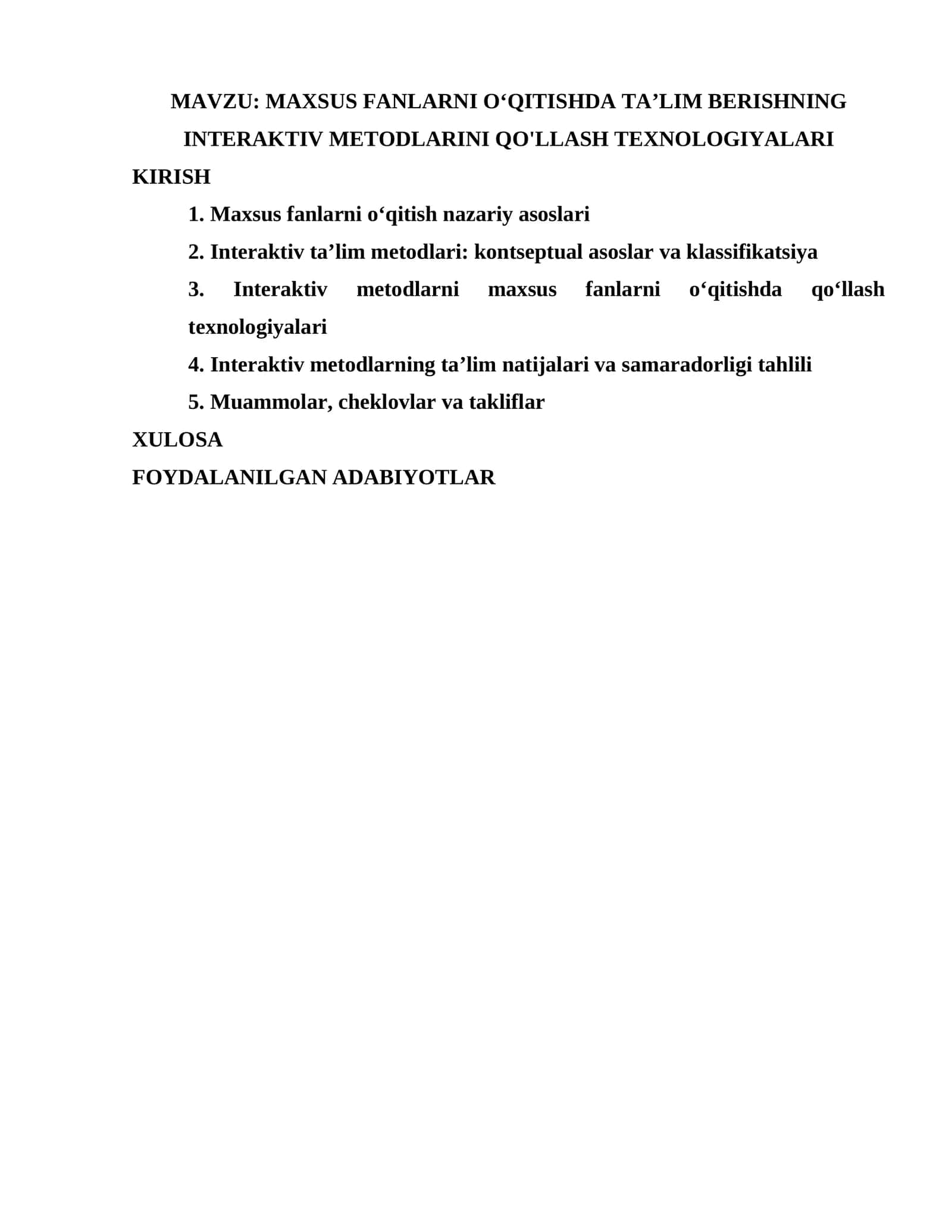 MAXSUS FANLARNI OʻQITISHDA TAʼLIM BERISHNING INTERAKTIV METODLARINI QO'LLASH TEXNOLOGIYALARI 1