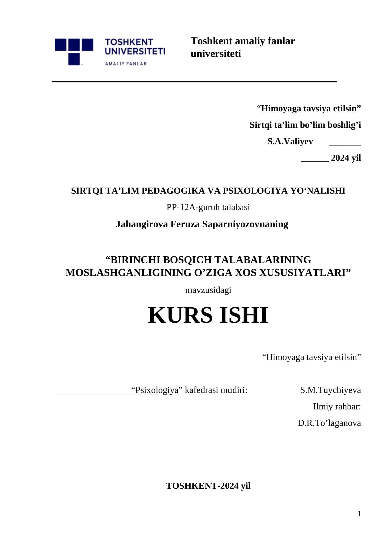 BIRINCHI BOSQICH TALABALARINING MOSLASHGANLIGINING O’ZIGA XOS XUSUSIYATLARI 1