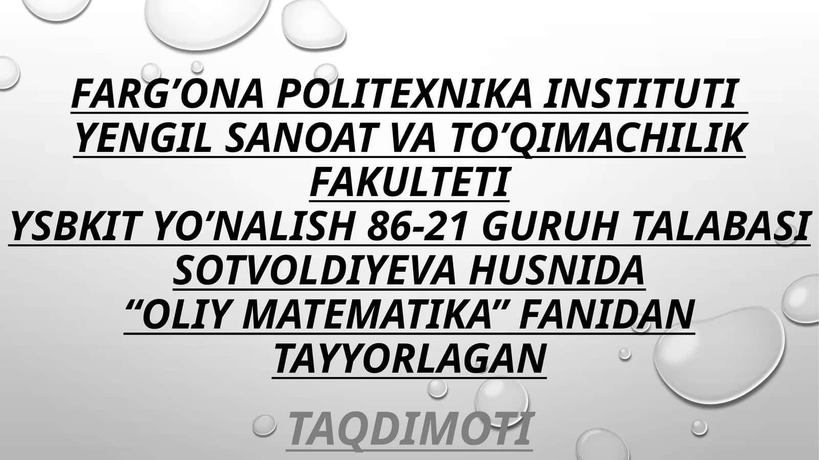 TASODIFIY MIQDORNING TAQSIMOT FUNKSIYASI ZICHLIK FUNKSIYASI 1