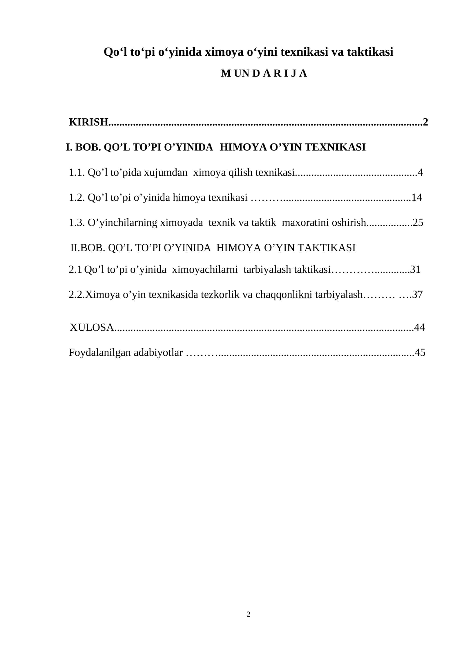 Qo‘l to‘pi o‘yinida ximoya o‘yini texnikasi va taktikasi 1
