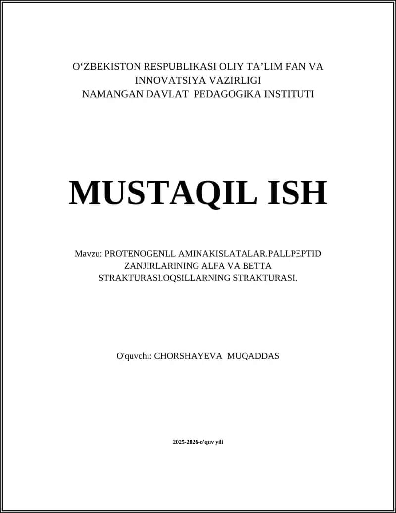 PROTENOGENLL AMINAKISLATALAR.PALLPEPTID ZANJIRLARINING ALFA VA BETTA STRAKTURASI.OQSILLARNING STRAKTURASI 1