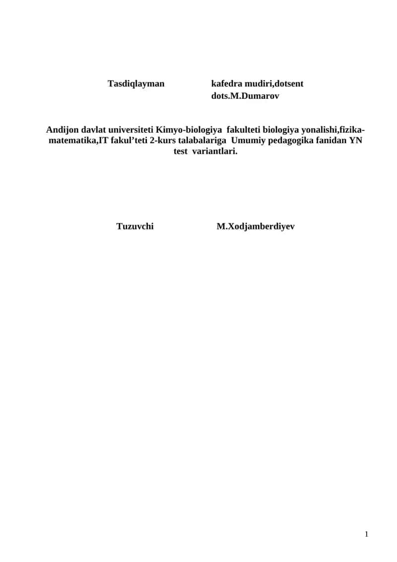 test umumiy pedagogika 1