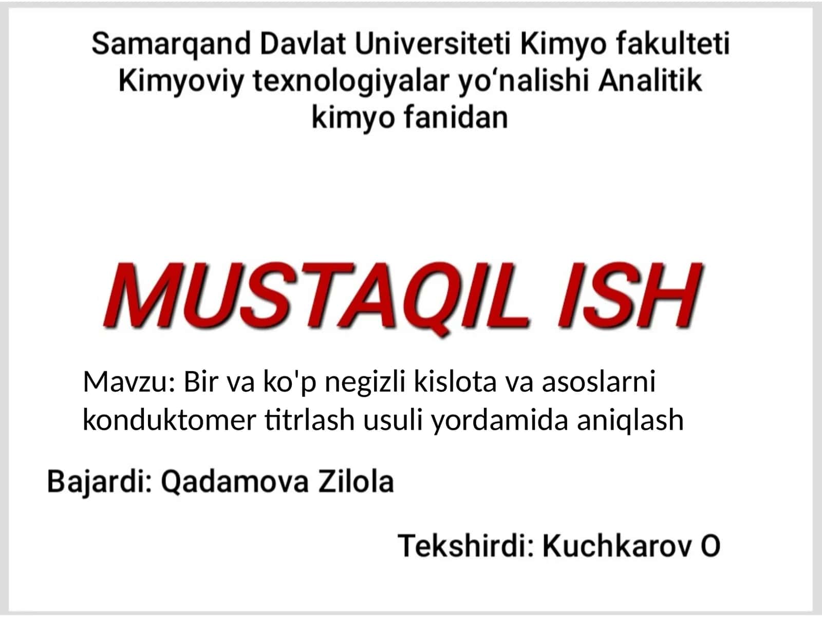 Bir va ko'p negizli kislota va asoslarni konduktomer titrlash usuli yordamida aniqlash 1