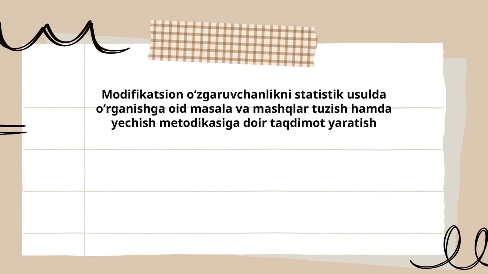 Modifikatsion oʻzgaruvchanlikni statistik usulda oʻrganishga oid masala va mashqlar tuzish hamda yechish metodikasi 1