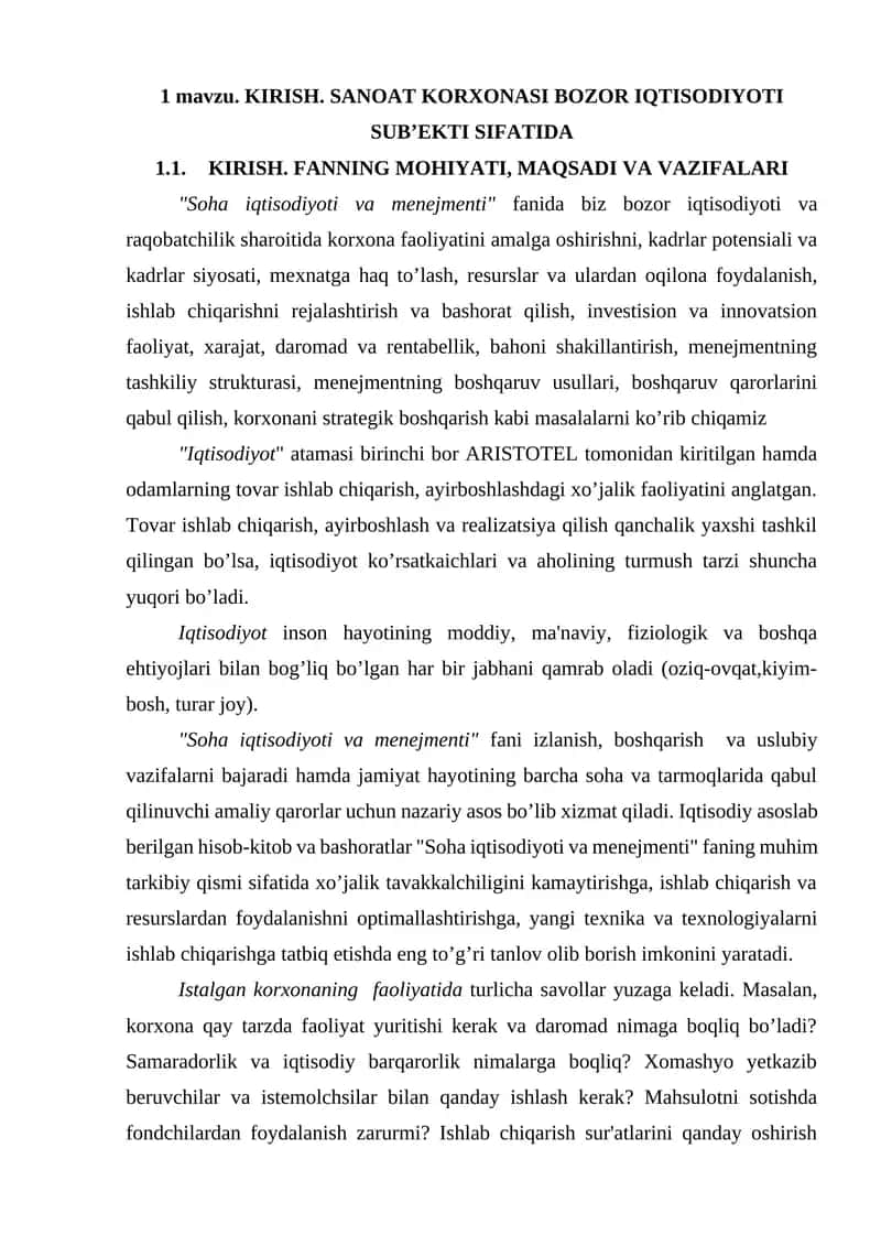 Soha iqtisodiyoti va menejmenti 1
