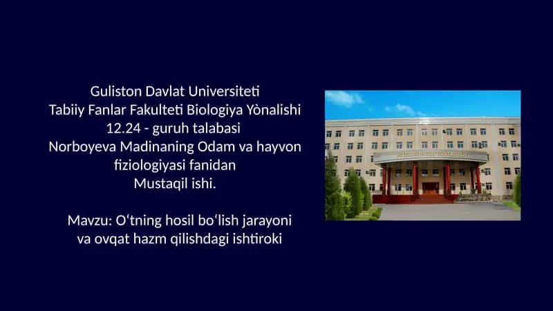 : O‘tning hosil bo‘lish jarayoni va ovqat hazm qilishdagi ishtiroki 1