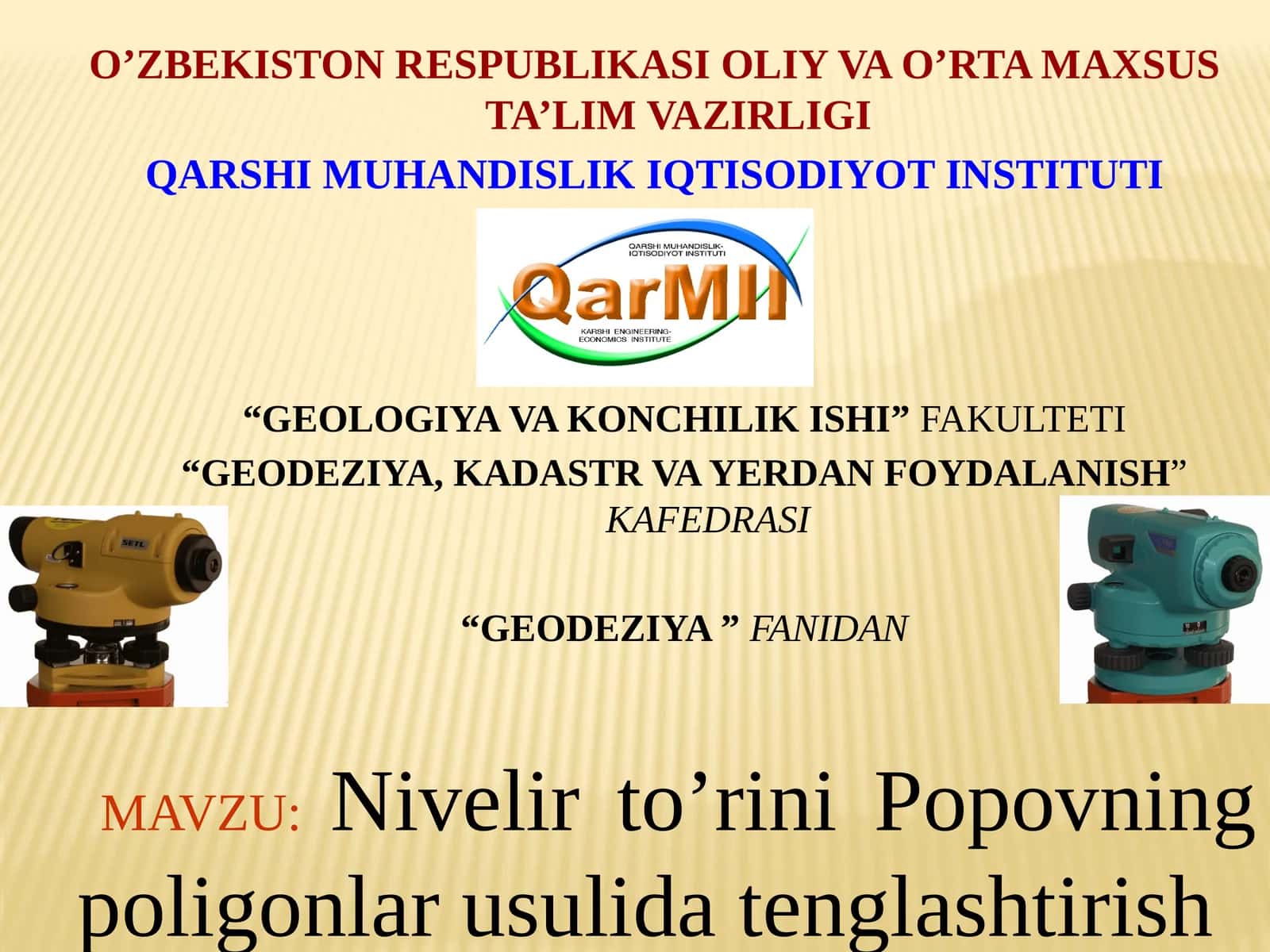 Nivelir to'rini Popovning poligonlar usuli da tenglashtirish 1
