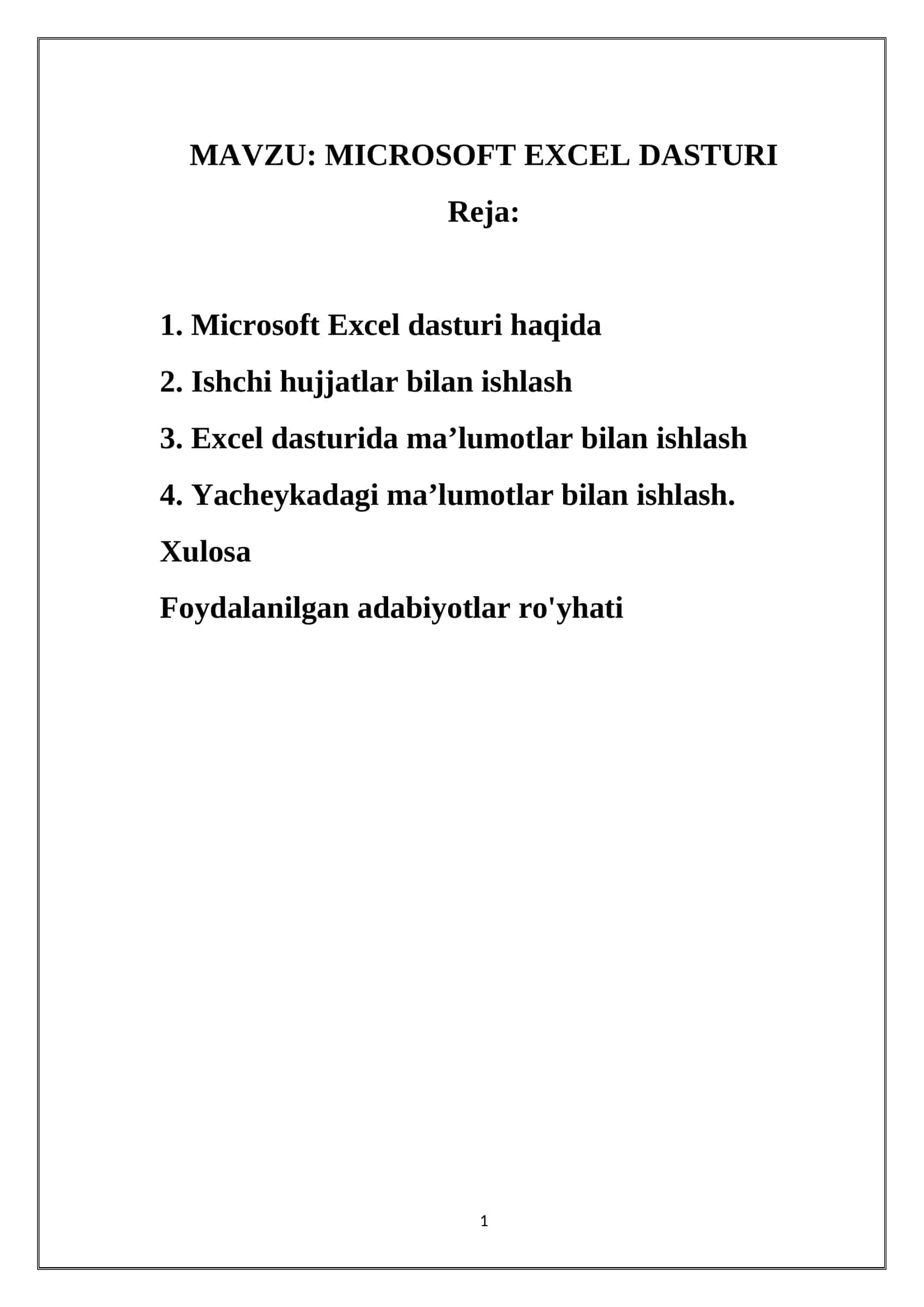 MICROSOFT EXCEL DASTURI 1