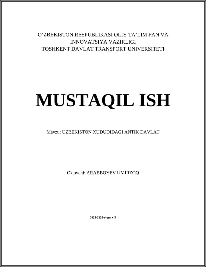 UZBEKISTON XUDUDIDAGI ANTIK DAVLAT 1