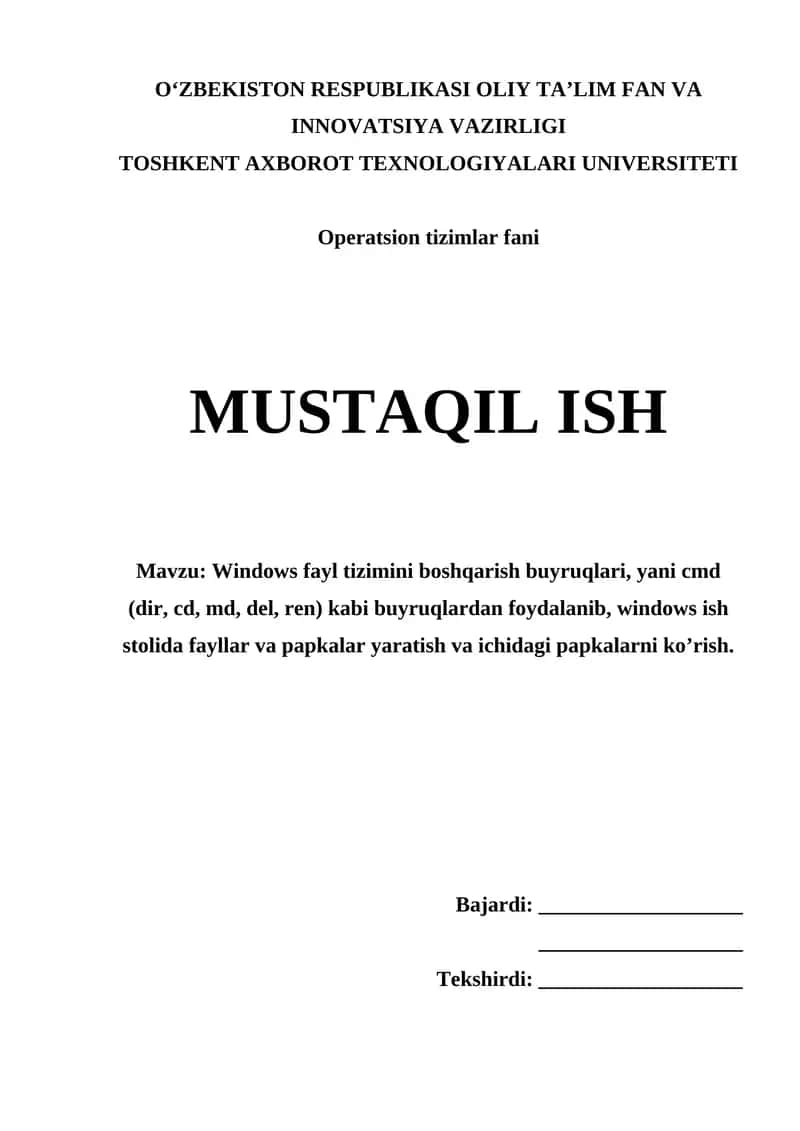 Windows fayl tizimlarini boshqarish buyruqlari cmd 1