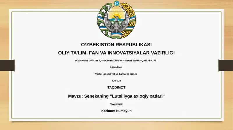 Senekaning "Lutsiliyga axloqiy xatlari" 1