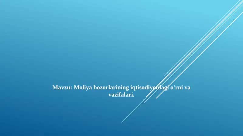 Moliya bozorlarining iqtisodiyotdagi o'rni va vazifalari 1