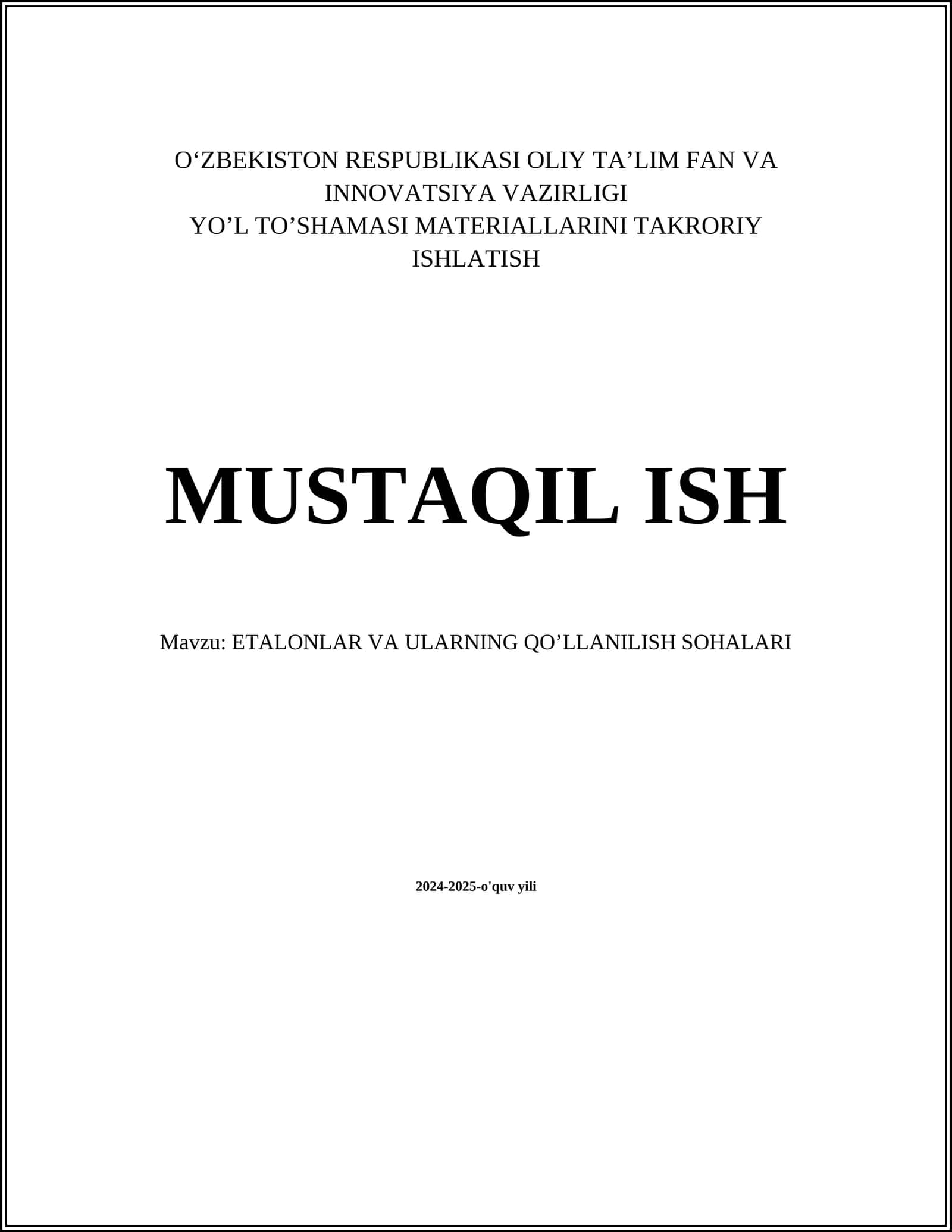 ETALONLAR VA ULARNING QO’LLANILISH SOHALARI 1