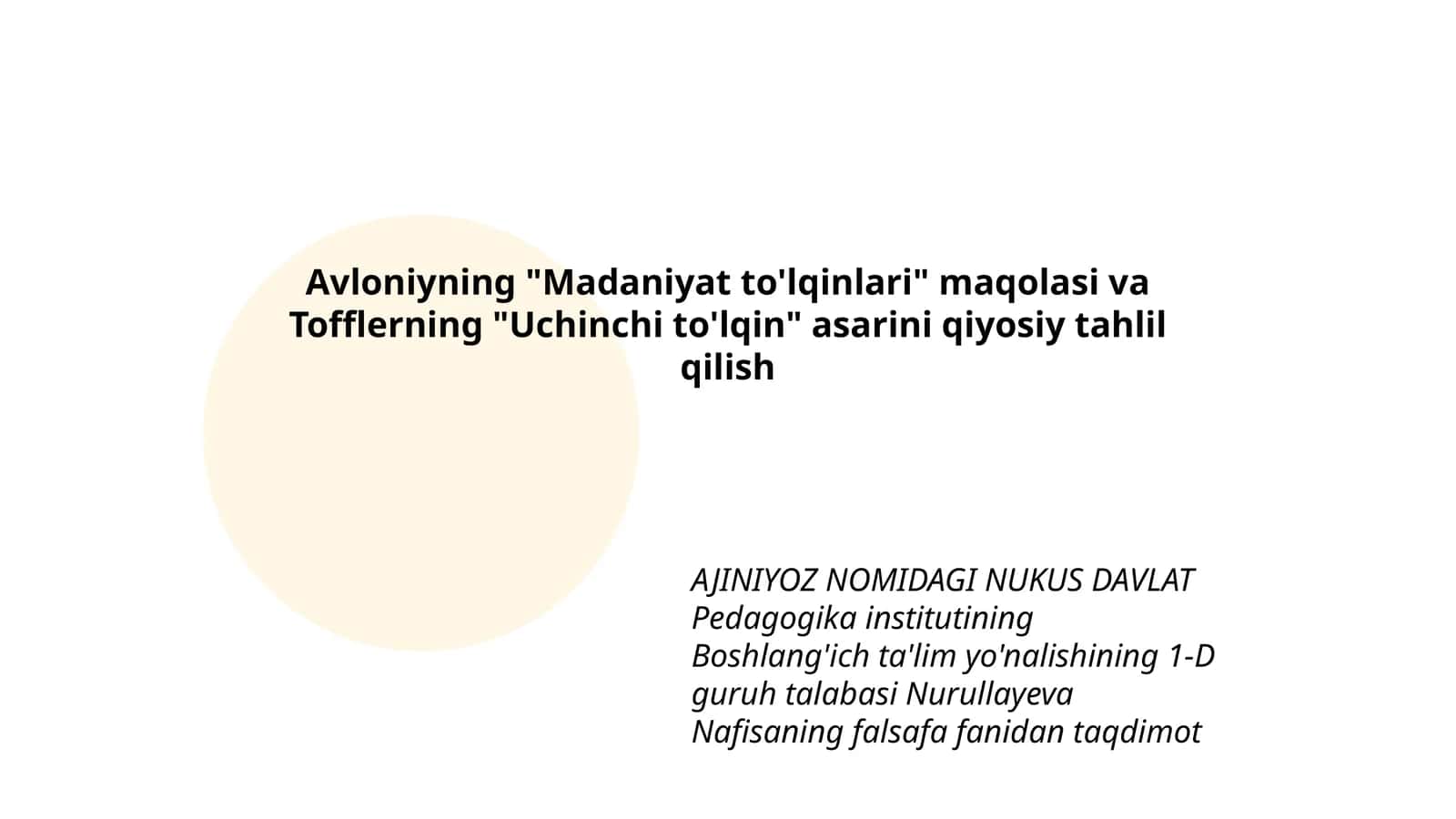 Avloniyning "Madaniyat to'lqinlari" maqolasi va Tofflerning "Uchinchi to'lqin" asarini qiyosiy tahlil qilish 1