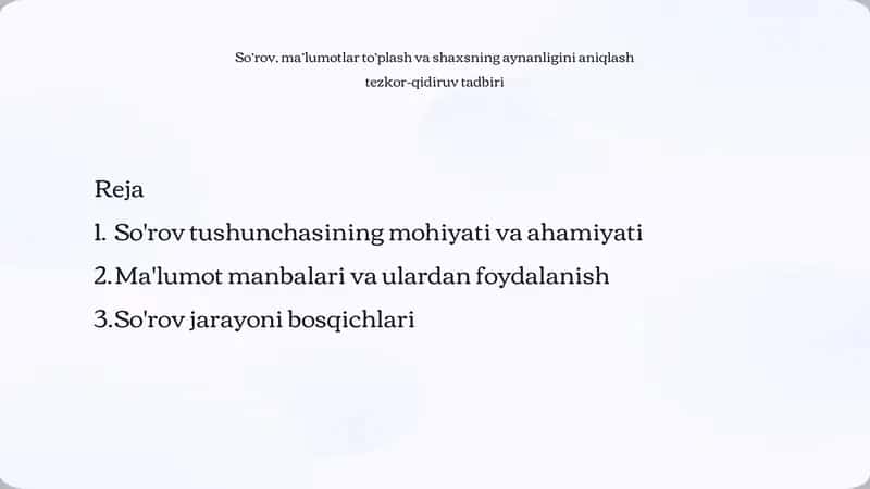So'rov, ma'lumotlarni to'plash tadbiri 1