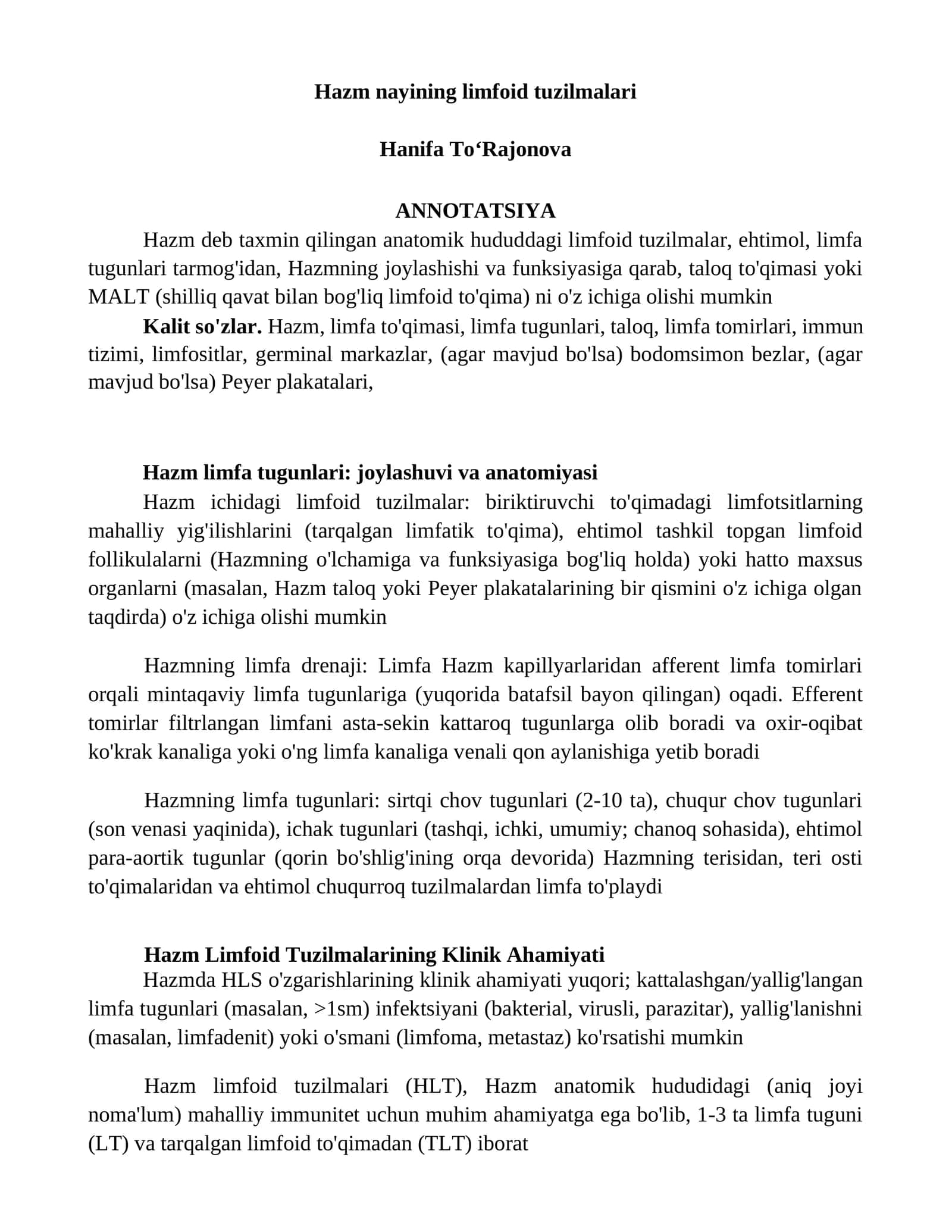Hazm nayining limfoid tuzilmalari 1