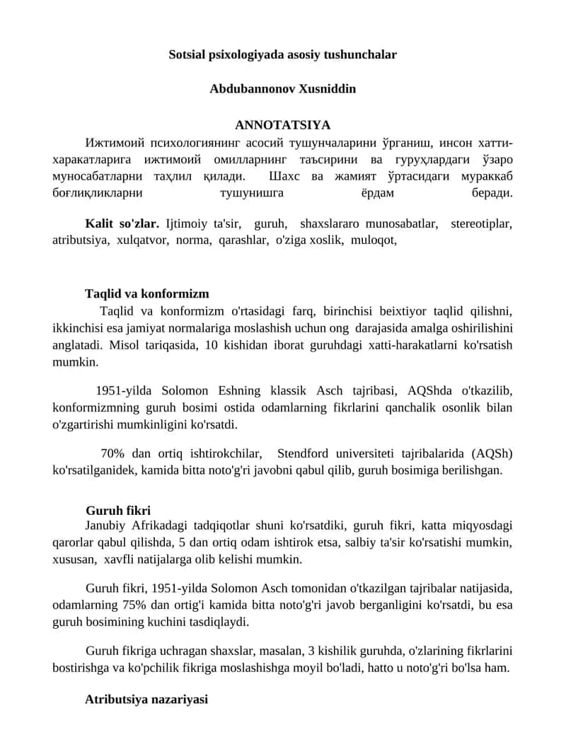 Sotsial psixologiyada asosiy tushunchalar 1