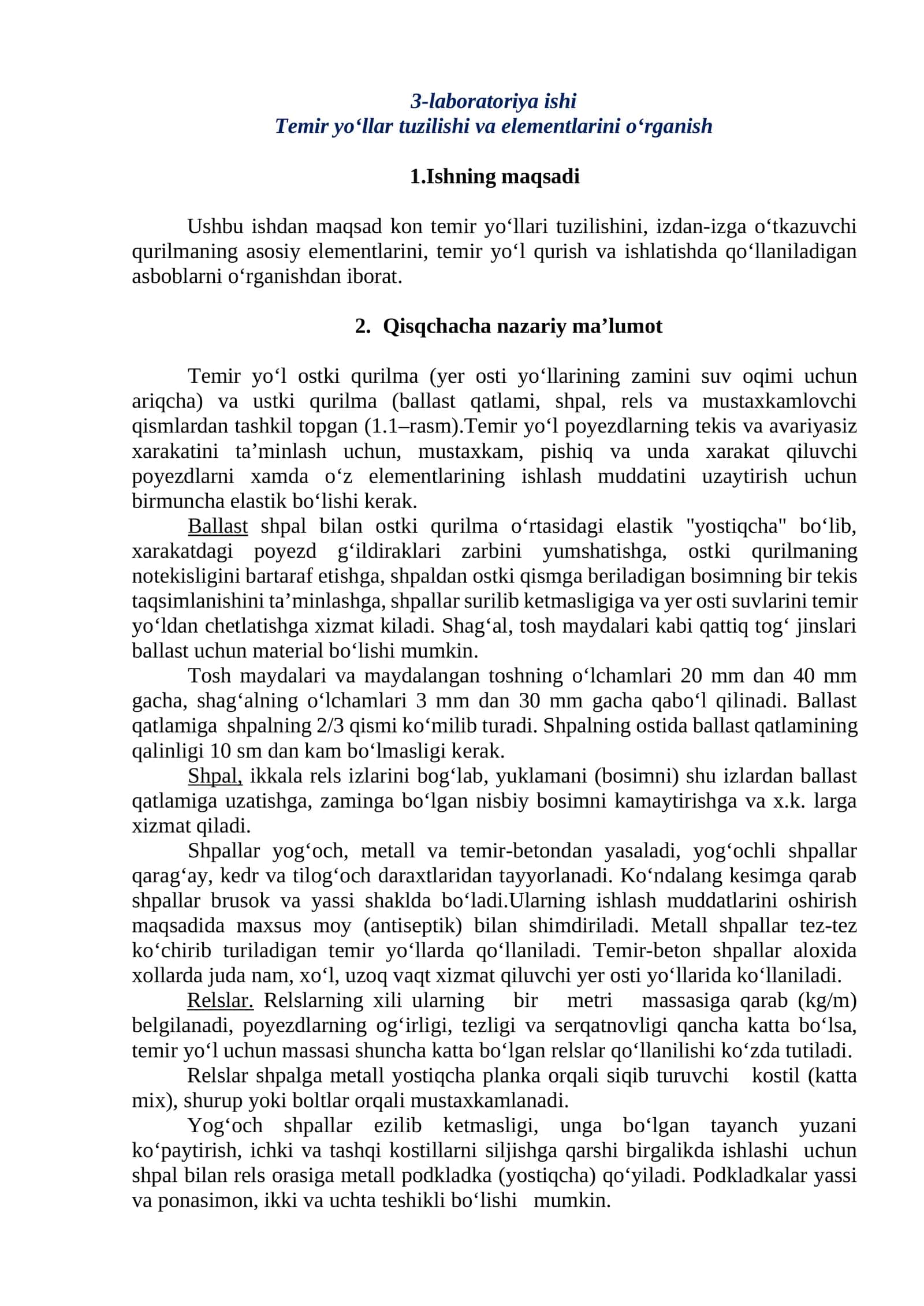 Temir yo‘llar tuzilishi va elementlarini o‘rganish 1