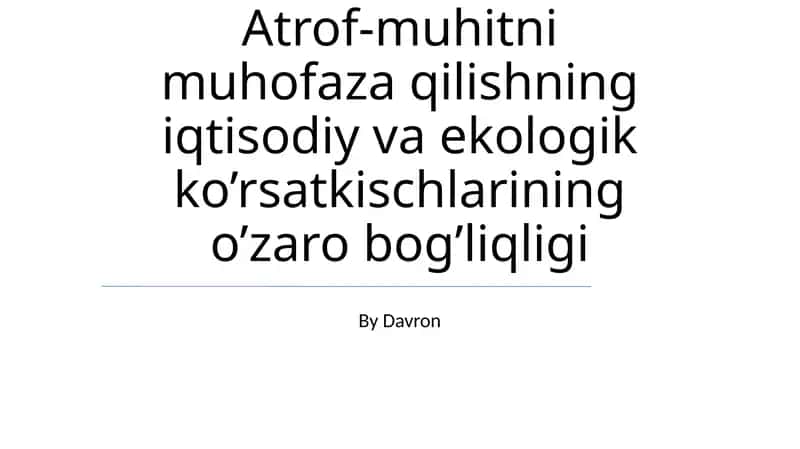 Iqtisodiy va Ekologik Ko'rsatkichlar 1