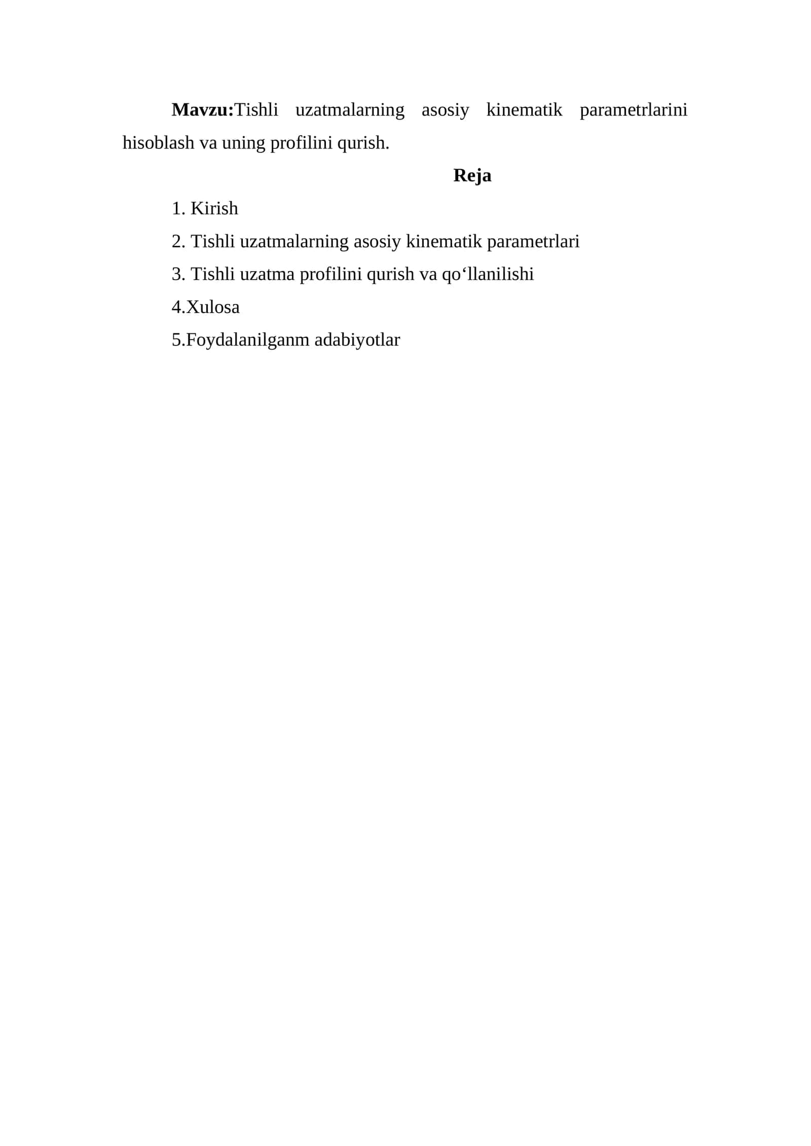 Tishli uzatmalarning asosiy kinematik parametrlarini hisoblash va uning profilini qurish 1