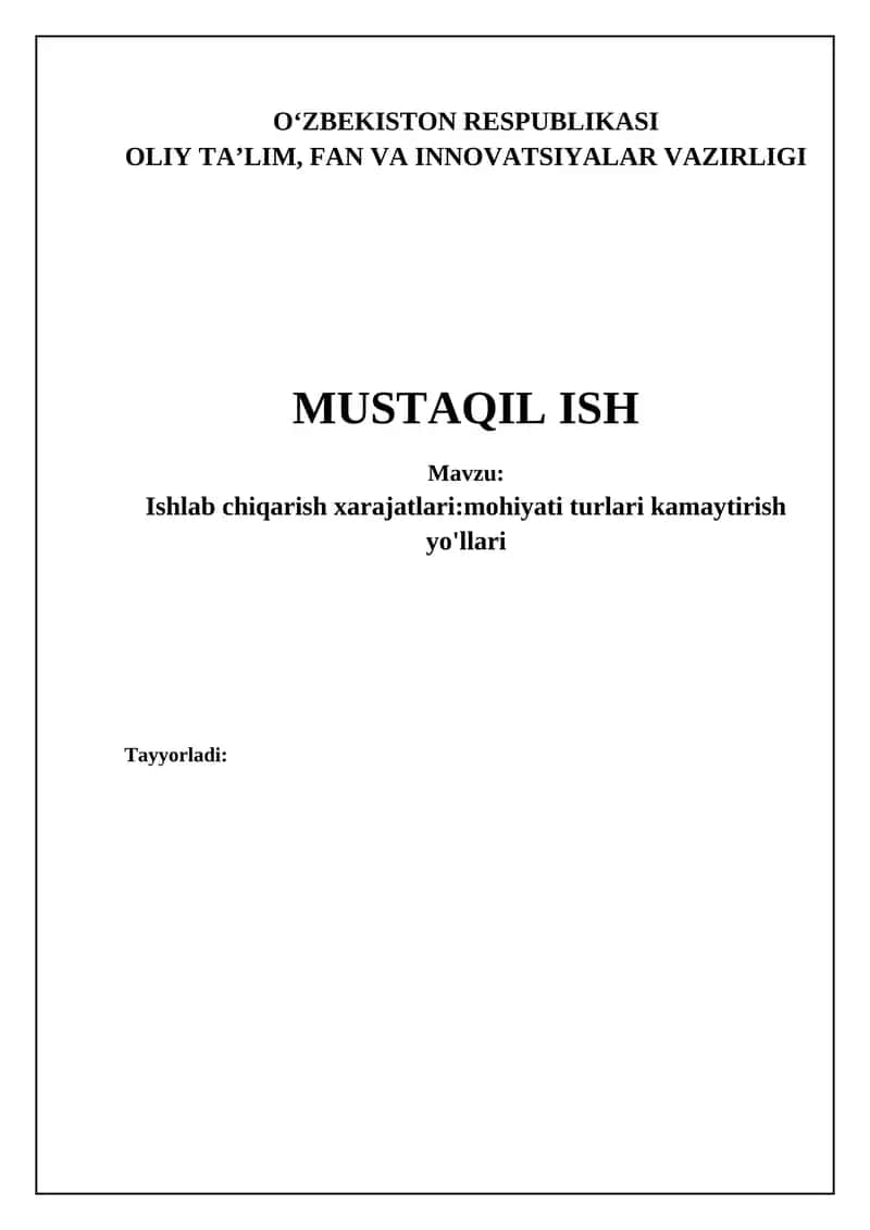 Ishlab chiqarish xarajatlari kamaytirish yo'llari 1