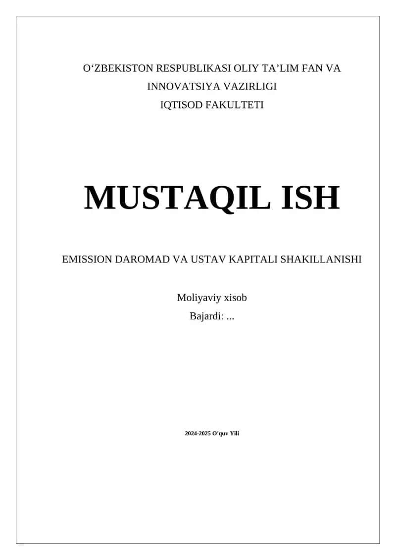 Emission daromad va ustav kapitali shakillanishi 1
