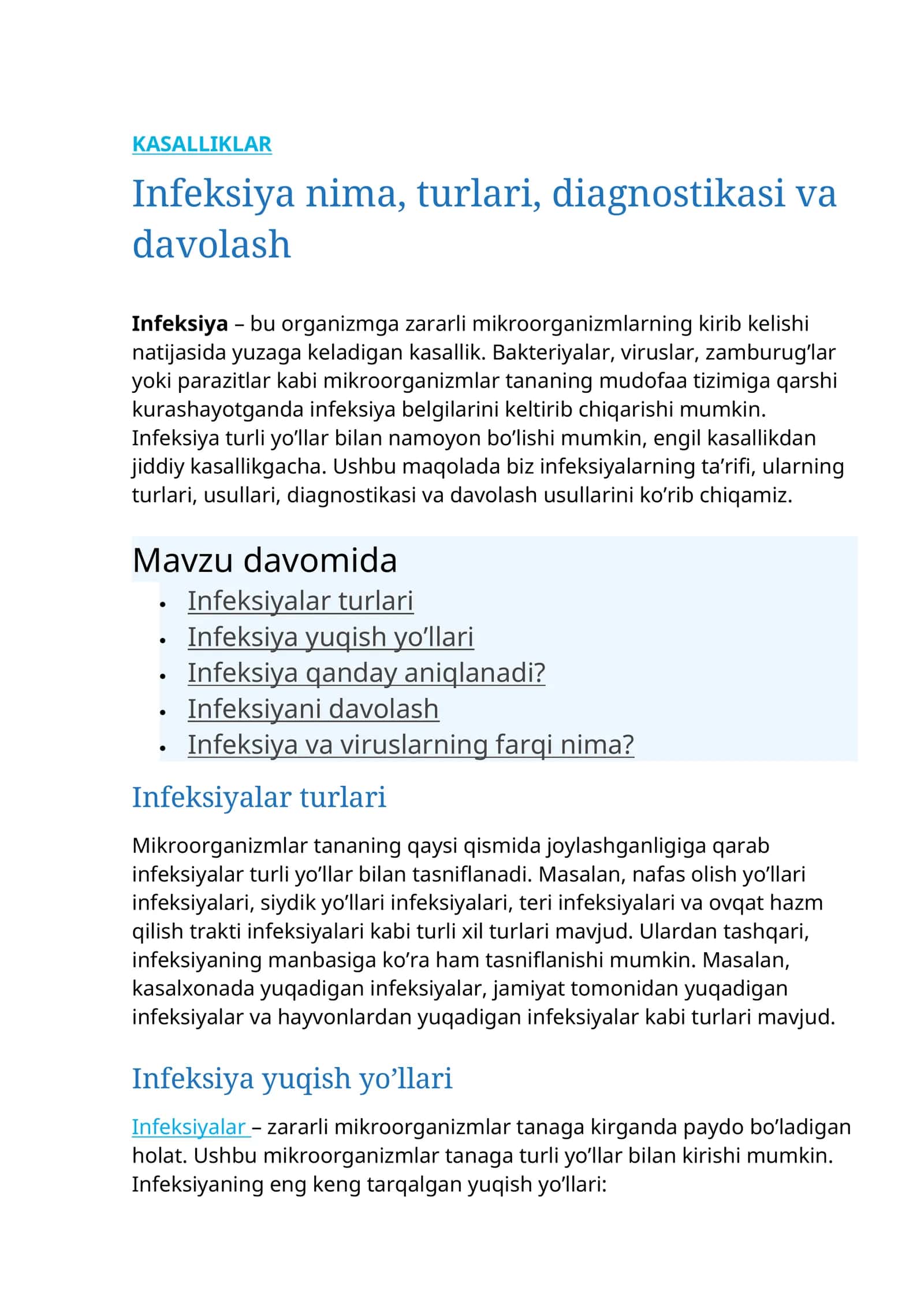 Infeksiya nima, turlari, diagnostikasi va davolash 1